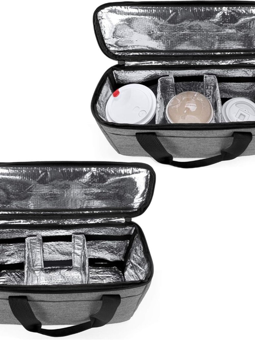 Reusable 3 Cups Drink Carrier for Delivery with Adjustable Dividers, Insulated D - Picture 4 of 8